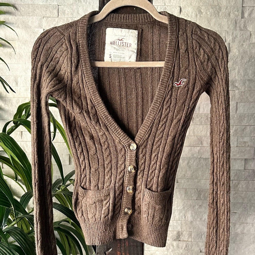 Hollister Y2K Vintage Brown CableKnit Cardigan Sweater Size Small